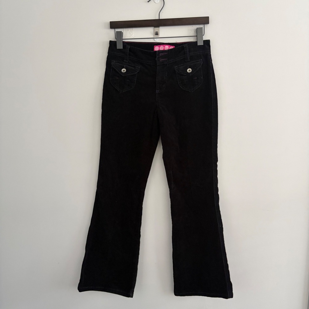 GLO Black Corduroy Flare Pants Girls Size 16 Pink Stitching Y2K